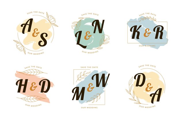 Colección de logos de boda pintados a mano