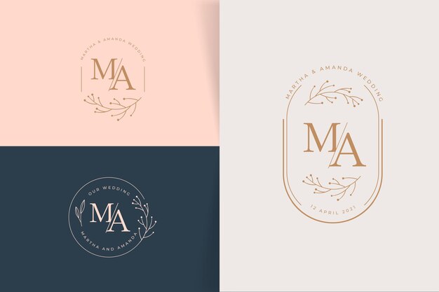 Colección de logos de boda planos lineales