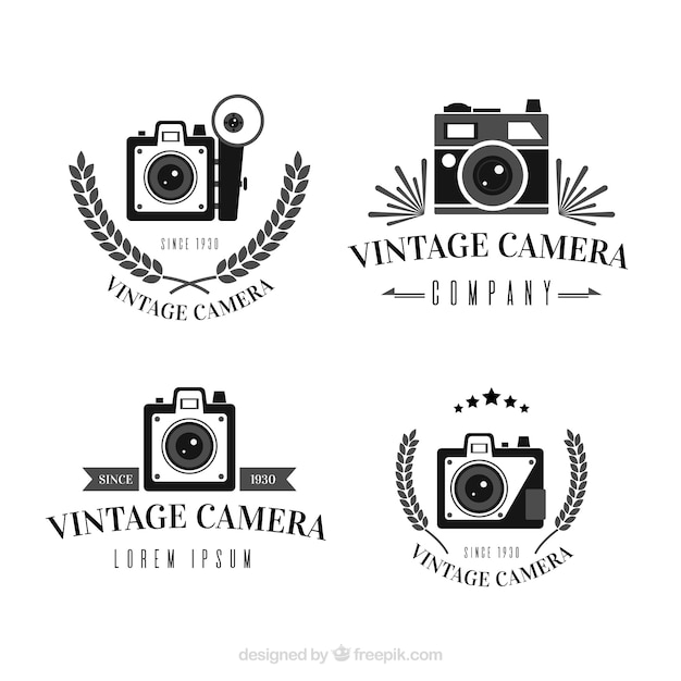 Vector gratuito colección de logos de cámara vintage en blanco y negro