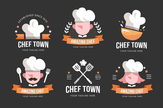 Colección de logos de chef de diseño plano