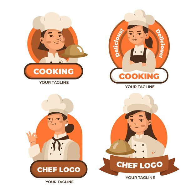 Colección de logos de chef mujer plana