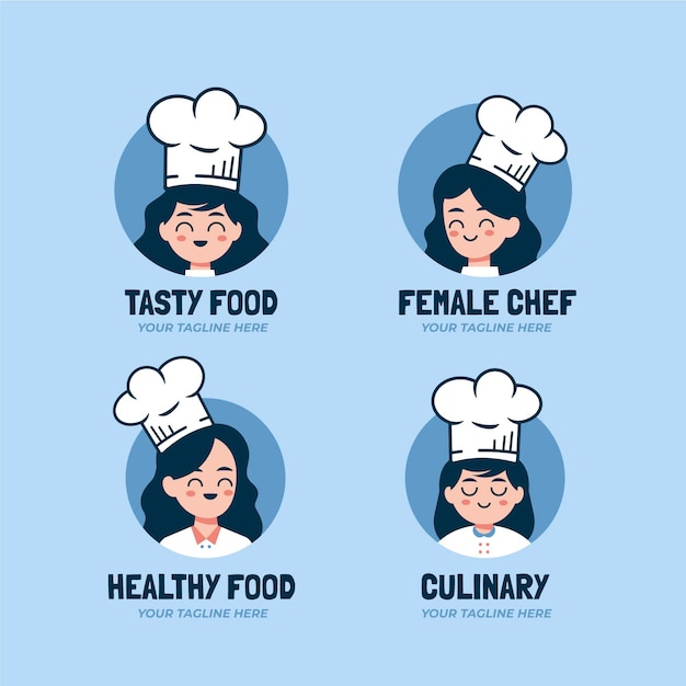 Vector gratuito colección de logos de chef mujer plana