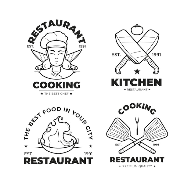 Colección de logos de chef plano lineal