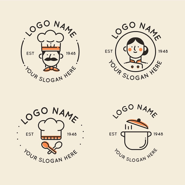 Vector gratuito colección de logos de chef plano lineal