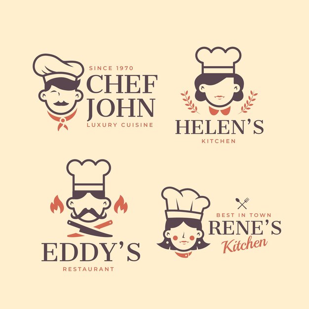 Colección de logos de chef plano