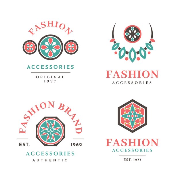 Colección de logos de complementos de moda de diseño plano