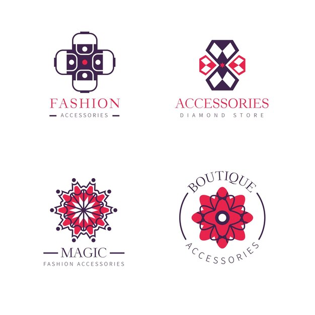 Colección de logos de complementos de moda de diseño plano