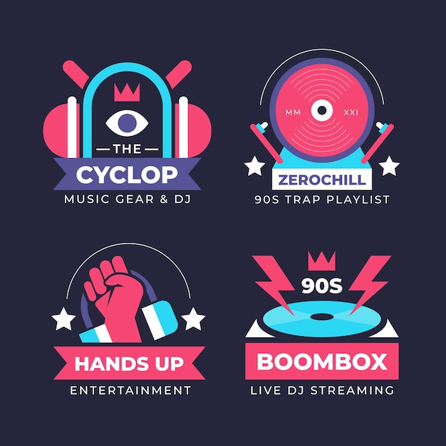 Colección de logos de dj de diseño plano