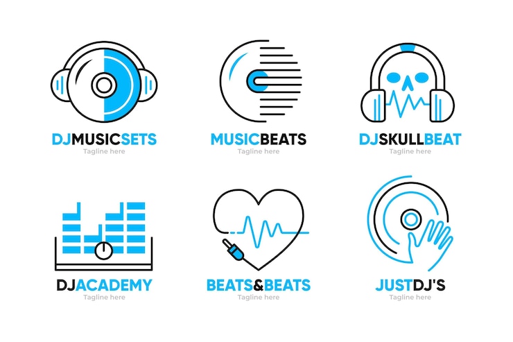 Vector gratuito colección de logos de dj planos
