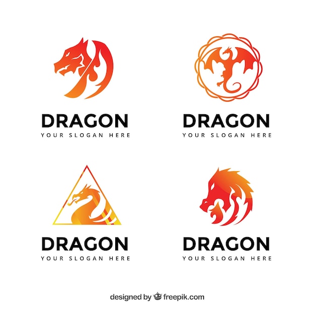 Vector gratuito colección de logos de dragón en colores degradados