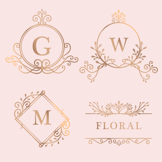 Colección de logos enmarcados en oro.