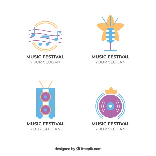Colección de logos de festivales de música con diseño plano