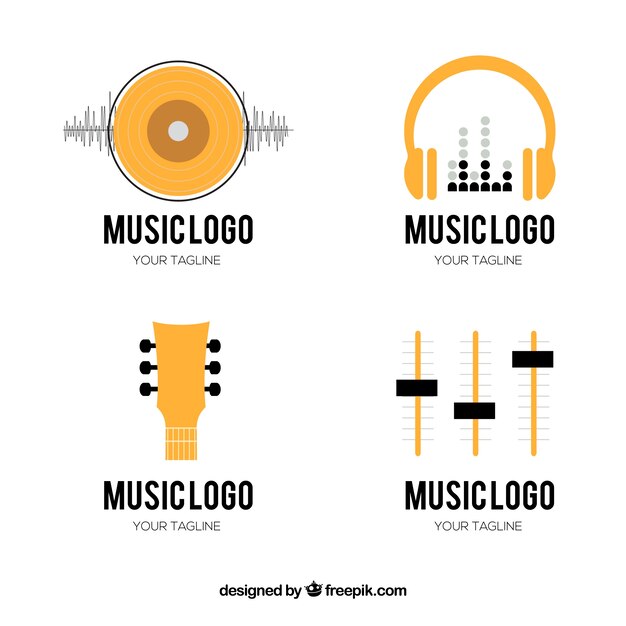 Colección de logos de festivales de música con diseño plano 