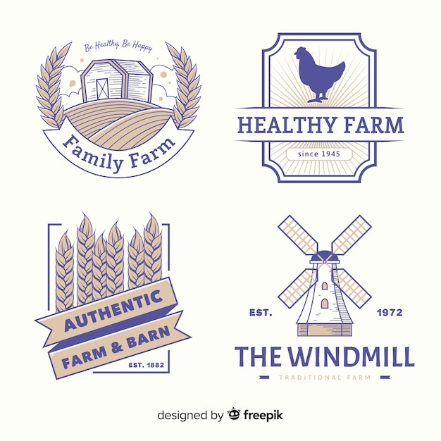 Colección de logos de granja en diseño plano