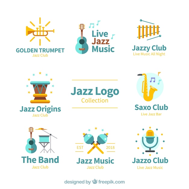 Colección de logos de jazz con diseño plano