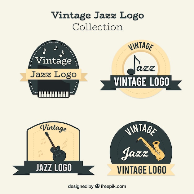 Vector gratuito colección de logos de jazz con estilo vintage