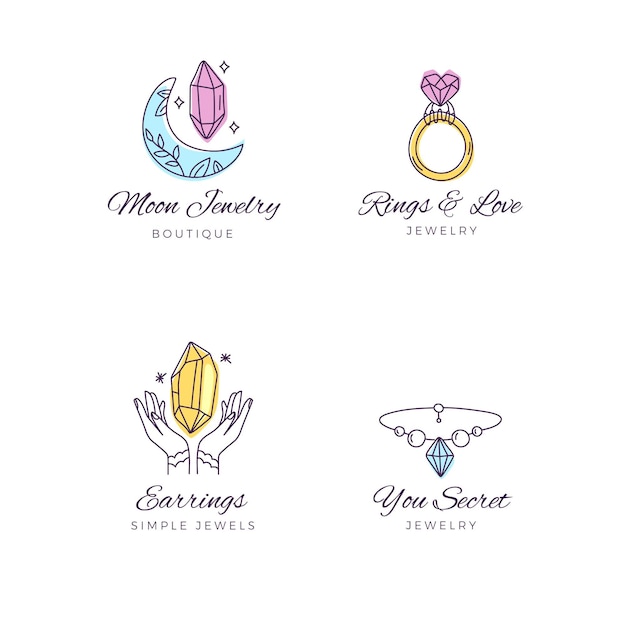 Vector gratuito colección de logos de joyas dibujados a mano