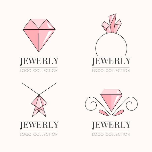 Colección de logos de joyas planas lineales