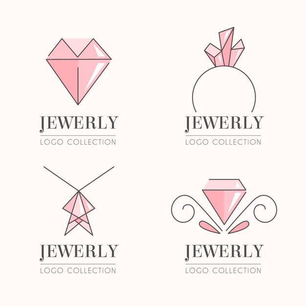 Colección de logos de joyas planas lineales