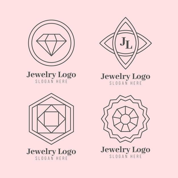 Colección de logos de joyas planas lineales