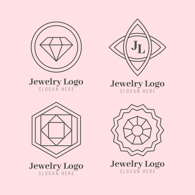 Colección de logos de joyas planas lineales
