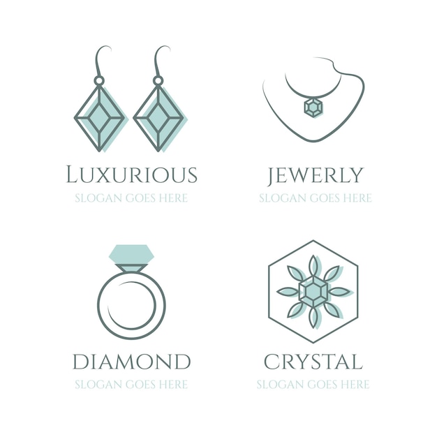 Colección de logos de joyería de diseño plano lineal