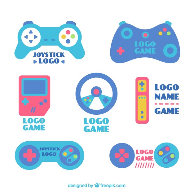Colección de logos de joysticks con diseño plano