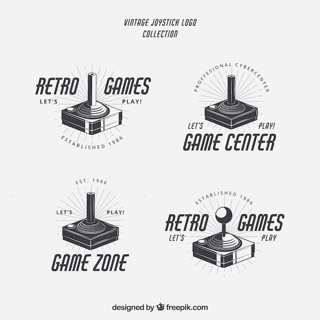 Vector gratuito colección de logos de joysticks retro con estilo elegante