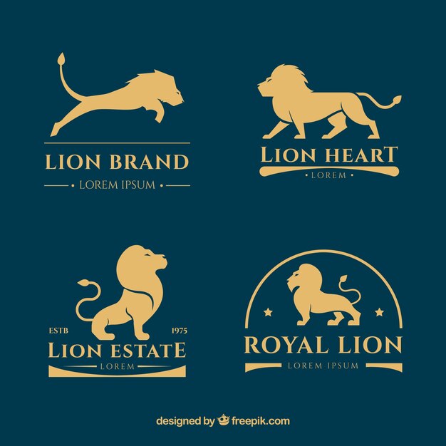 Colección de logos de león con estilo dorado