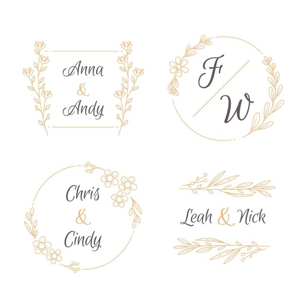 Colección de logos de monogramas de boda dibujados a mano
