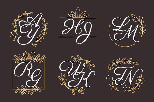 Colección de logos de monogramas de boda dibujados a mano