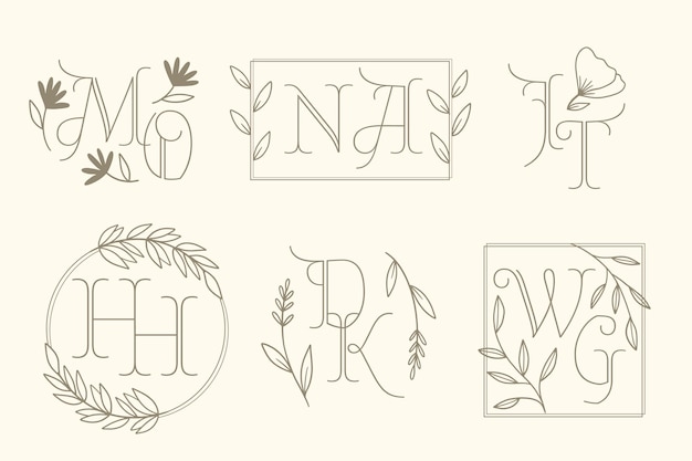 Colección de logos de monogramas de boda dibujados a mano
