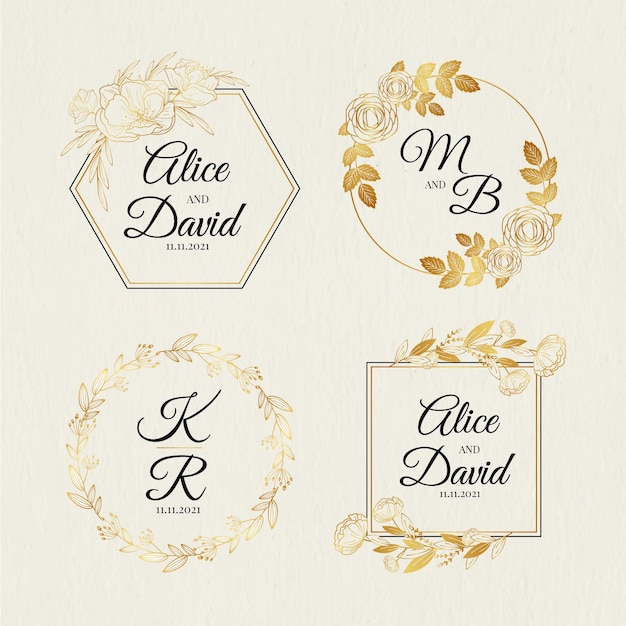 Colección de logos de monogramas de boda dibujados a mano
