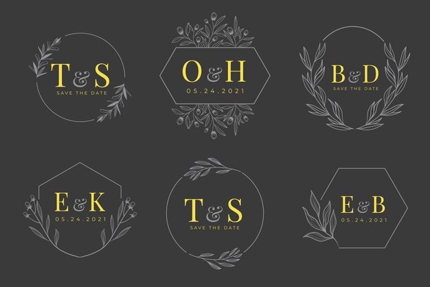 Colección de logos de monogramas de boda dibujados a mano