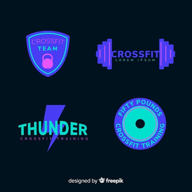 Vector gratuito colección logos motivacionales crossfit diseño plano