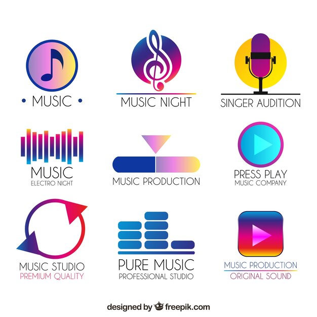Colección de logos de música con estilo de degradado