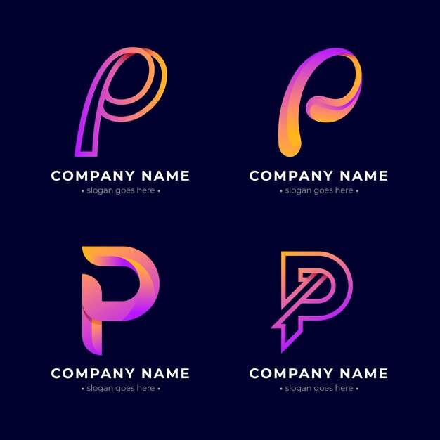 Colección de logos p de colores degradados