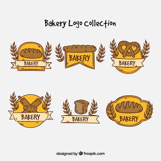 Vector gratuito colección de logos de panadería en estilo hecho a mano