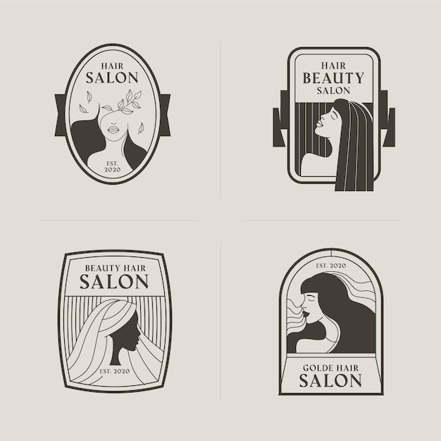 Colección de logos de peluquería dibujados a mano