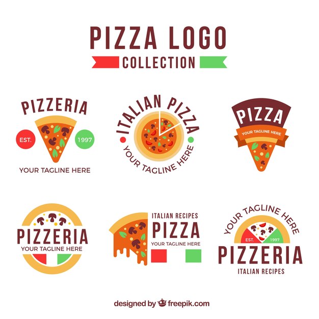 Colección de logos de pizza en diseño plano 