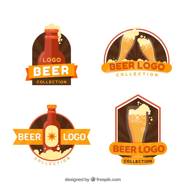 Colección de logos planos de cerveza