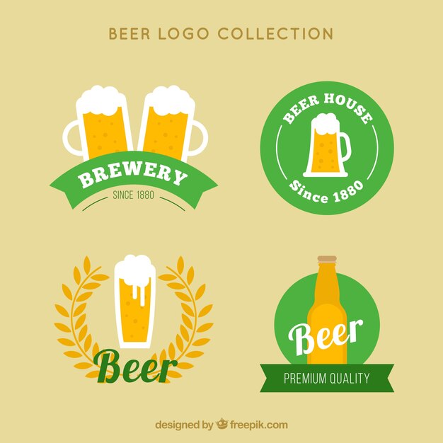 Colección de logos planos de cerveza
