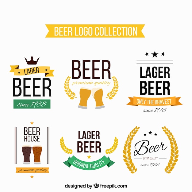 Colección de logos planos de cerveza