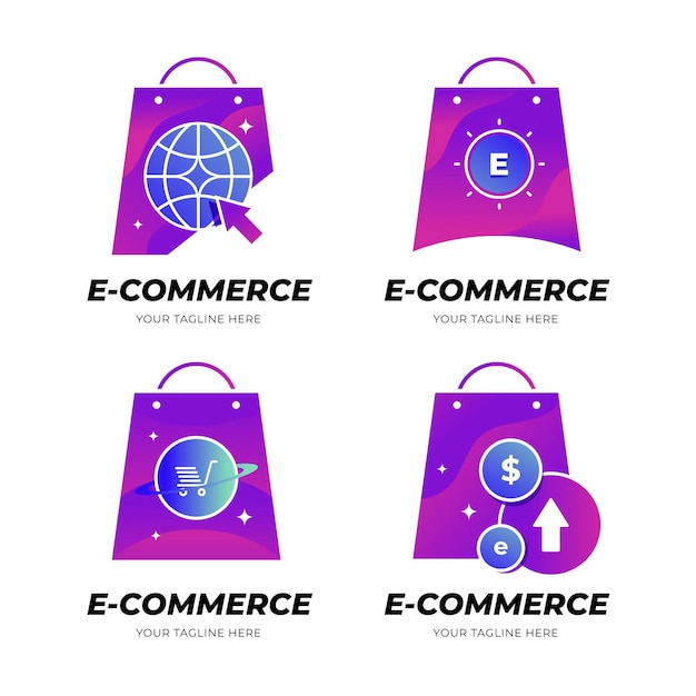 Colección de logos planos de comercio electrónico