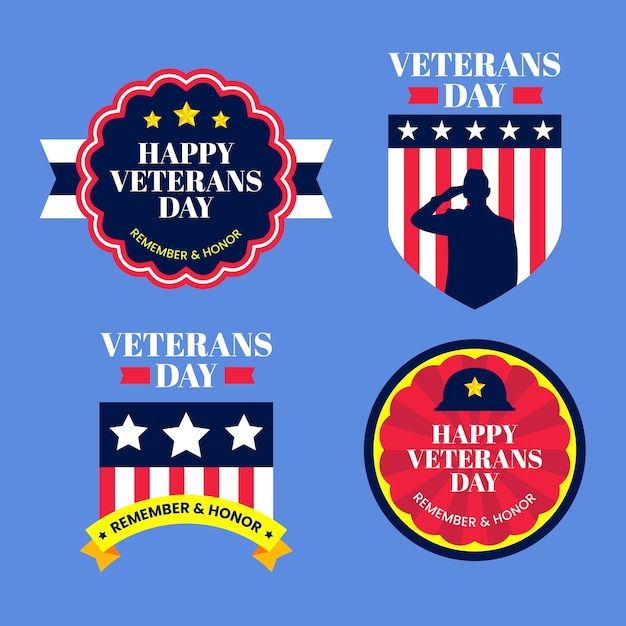 Vector gratuito colección de logos planos del día de los veteranos