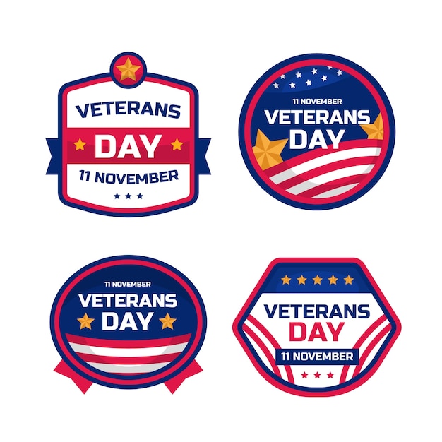 Vector gratuito colección de logos planos del día de los veteranos