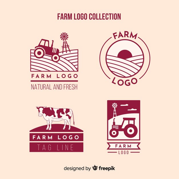 Colección logos planos de granja rojos