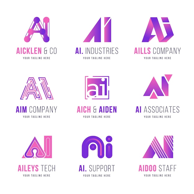 Colección de logos planos de inteligencia artificial
