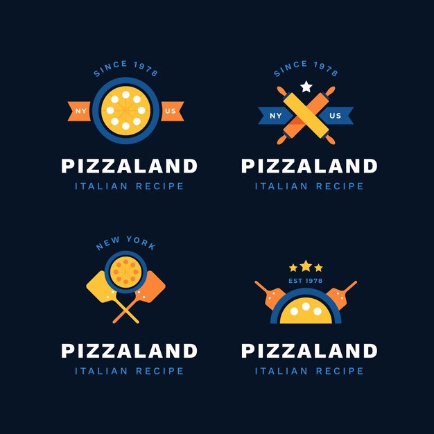 Colección de logos planos para pizzería vintage