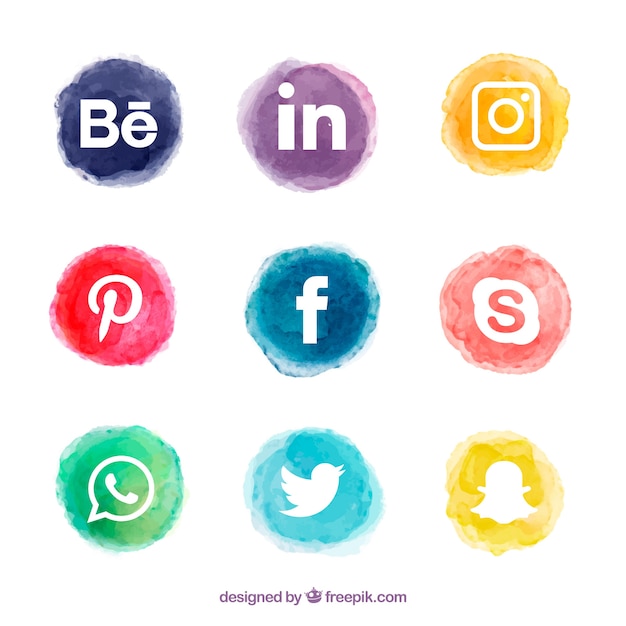 Vector gratuito colección de logos de redes sociales en estilo acuarela